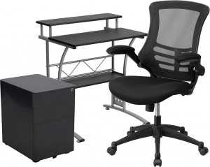 Contemporary Home Office Desk and Chair 3-Piece Set OF1BLN-CLIFCHPX5-BK-GG