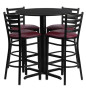 30" Round Bar Height Black Laminate Dining Table Set with 4 burgundy bar stool chairs OF1HDBF1025-GG