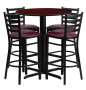 30" Round Bar Height Mahogany Laminate Dining Table Set with 4 burgundy bar stool chairs OF1HDBF1026-GG