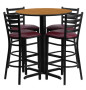 30" Round Bar Height Natural Laminate Dining Table Set with 4 burgundy chairs OF1HDBF1027-GG