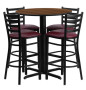 Bar Height 30" Round Walnut Laminate Dining Table Set with 4 burgundy bar stool chairs OF1HDBF1028-GG