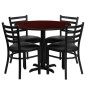 36 inch Round Mahogany Laminate Dining Table Set with 4 Black Chairs OF1HDBF1030-GG