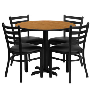 36 inch Round Natural Laminate Dining Table Set with 4 black chairs OF1HDBF1031-GG