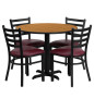 36" Round Natural Laminate Dining Table Set with 4 burgundy chairs OF1HDBF1007-GG