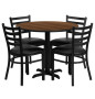 36 inch Round Walnut Laminate Dining Table and Chair Set with 4 Black Chairs OF1HDBF1032-GG