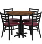 36 inch Round Walnut Laminate Dining Table Set with 4 burgundy chairs OF1HDBF1008-GG