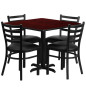 36 inch Square Mahogany Laminate Dining Table Set with 4 black chairs OF1HDBF1014-GG