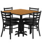36 inch Square Natural Laminate Dining Table Set with 4 black chairs OF1HDBF1015-GG
