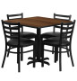 36 inch Square Walnut Laminate Dining Table Set with 4 black chairs OF1HDBF1016-GG